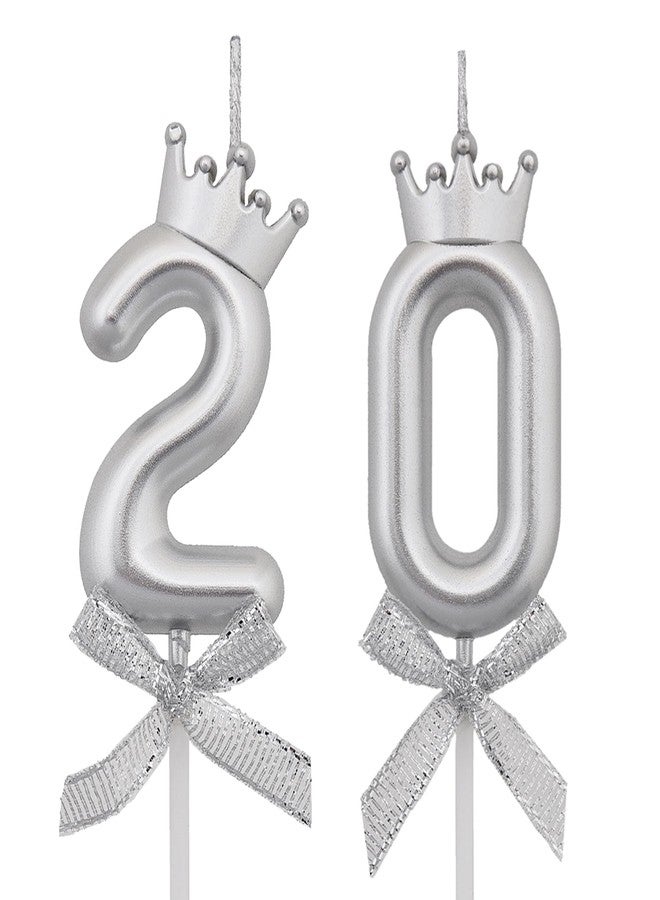 VSHILI 20 Birthday Candles, 20th Cake Candles, Silver Happy Birthday Number 20 Candles Cake Topper Decorations for Party Men Women - Image 1